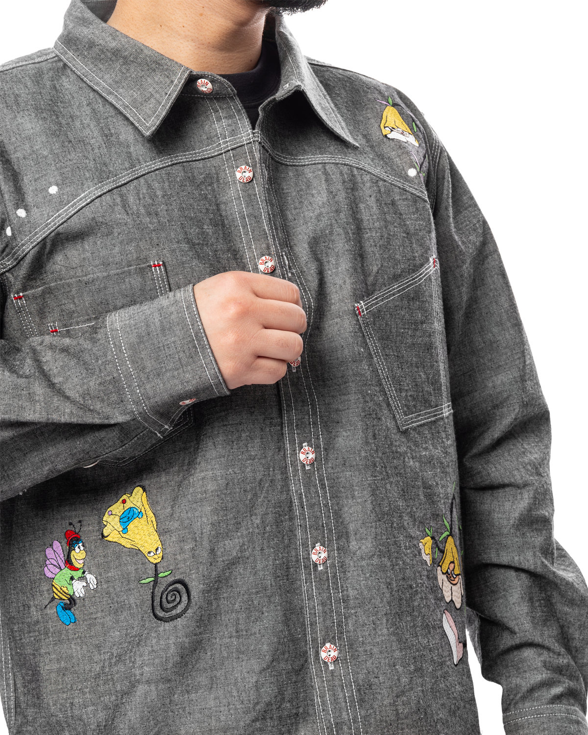 Garden Party Chambray Button Up Shirt Gray