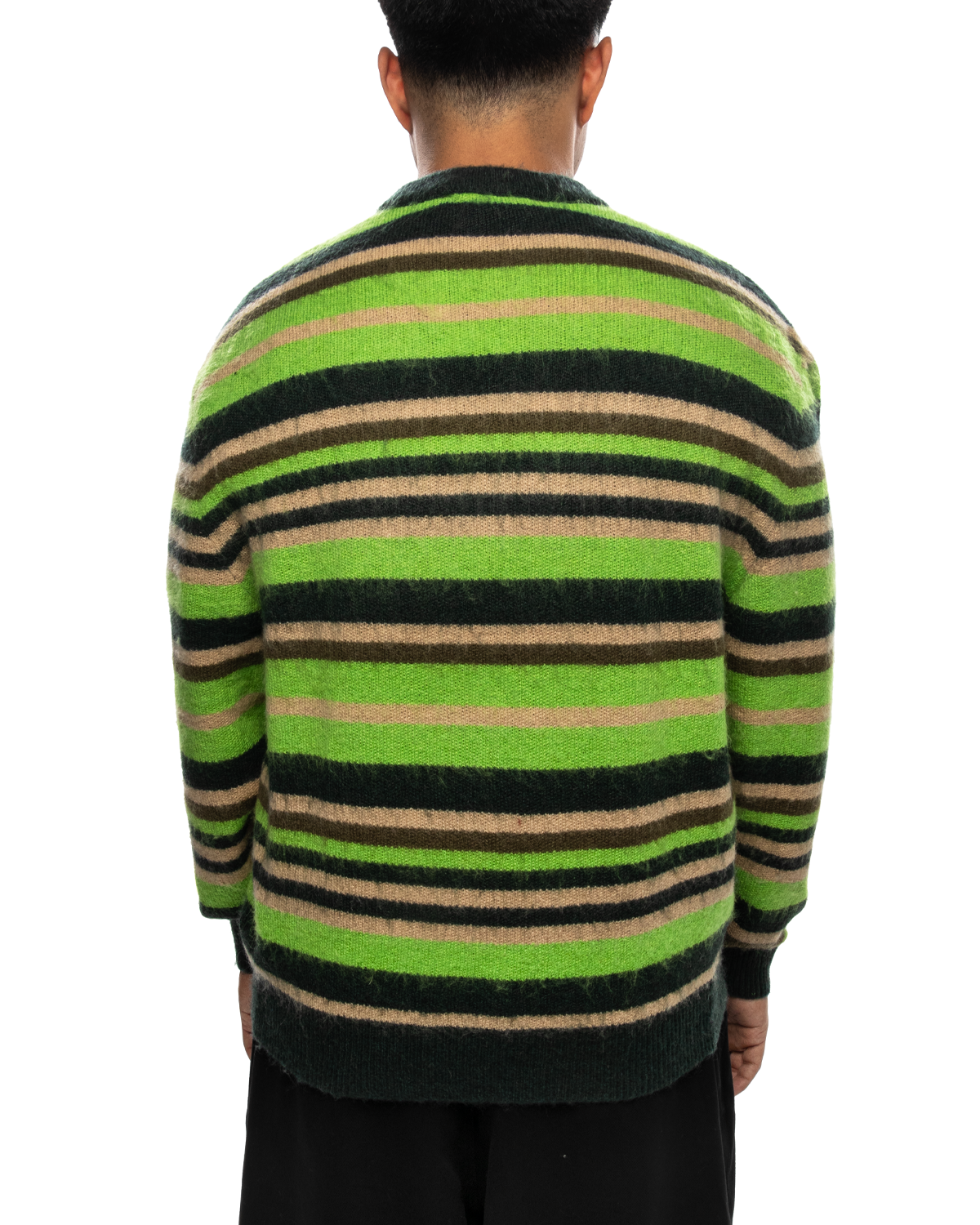 Striped Mohair Knit Sweater Multi Green Brown