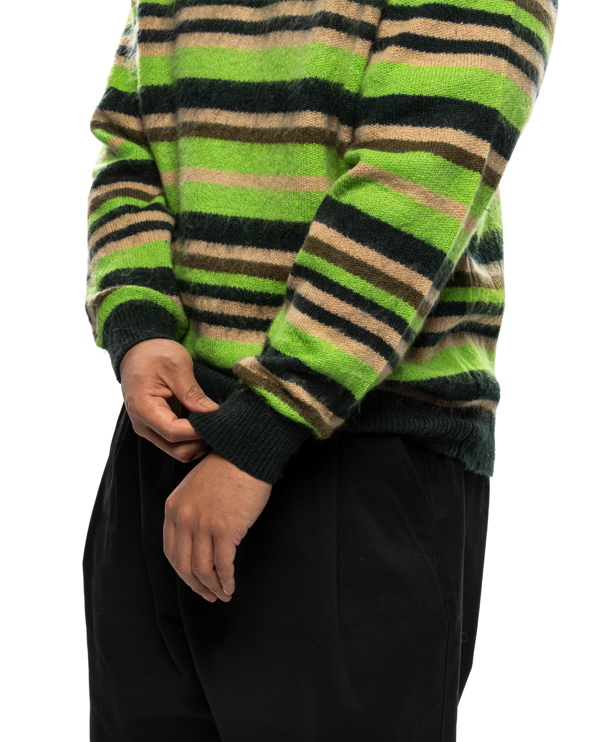 Striped Mohair Knit Sweater Multi Green Brown