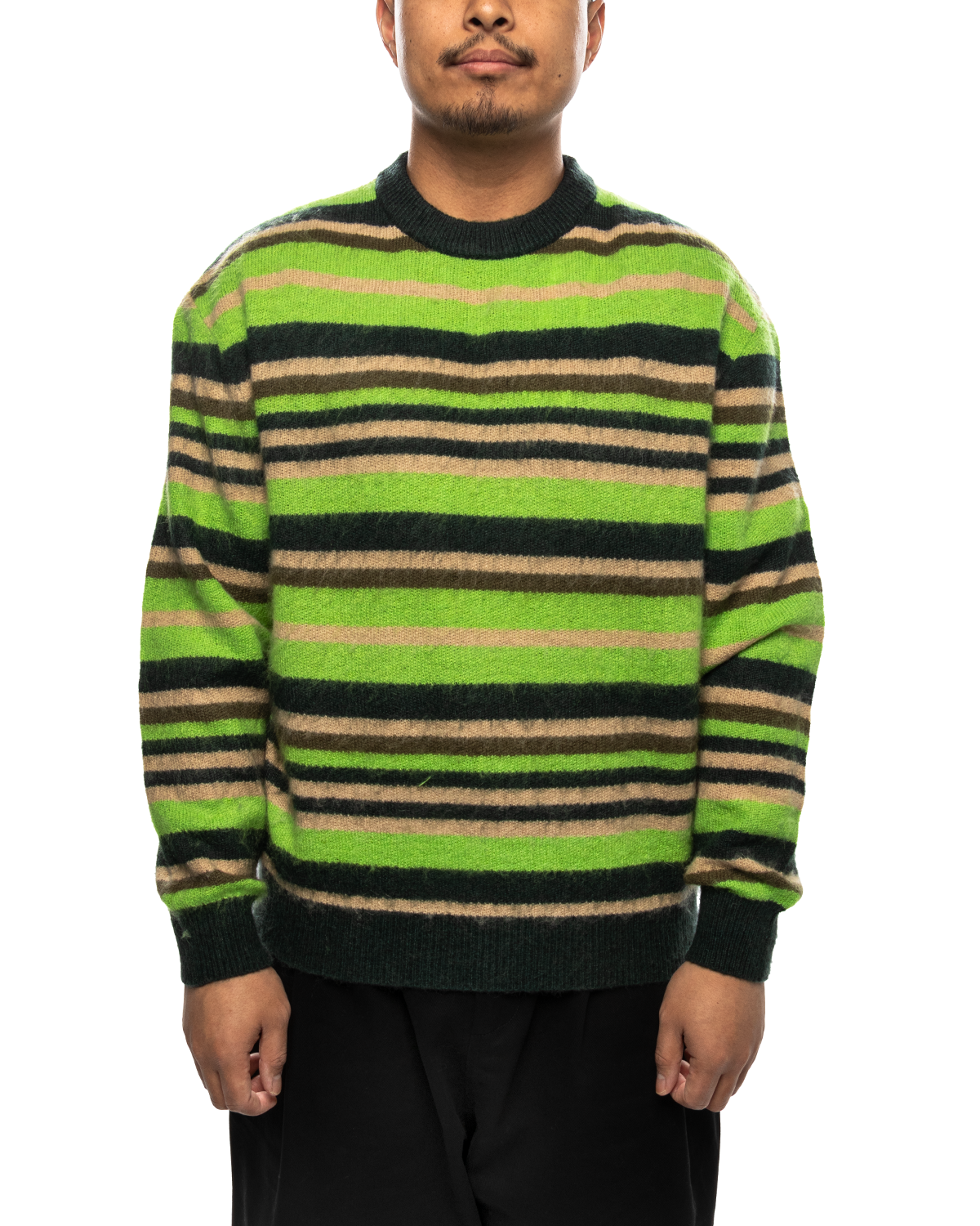 Striped Mohair Knit Sweater Multi Green Brown