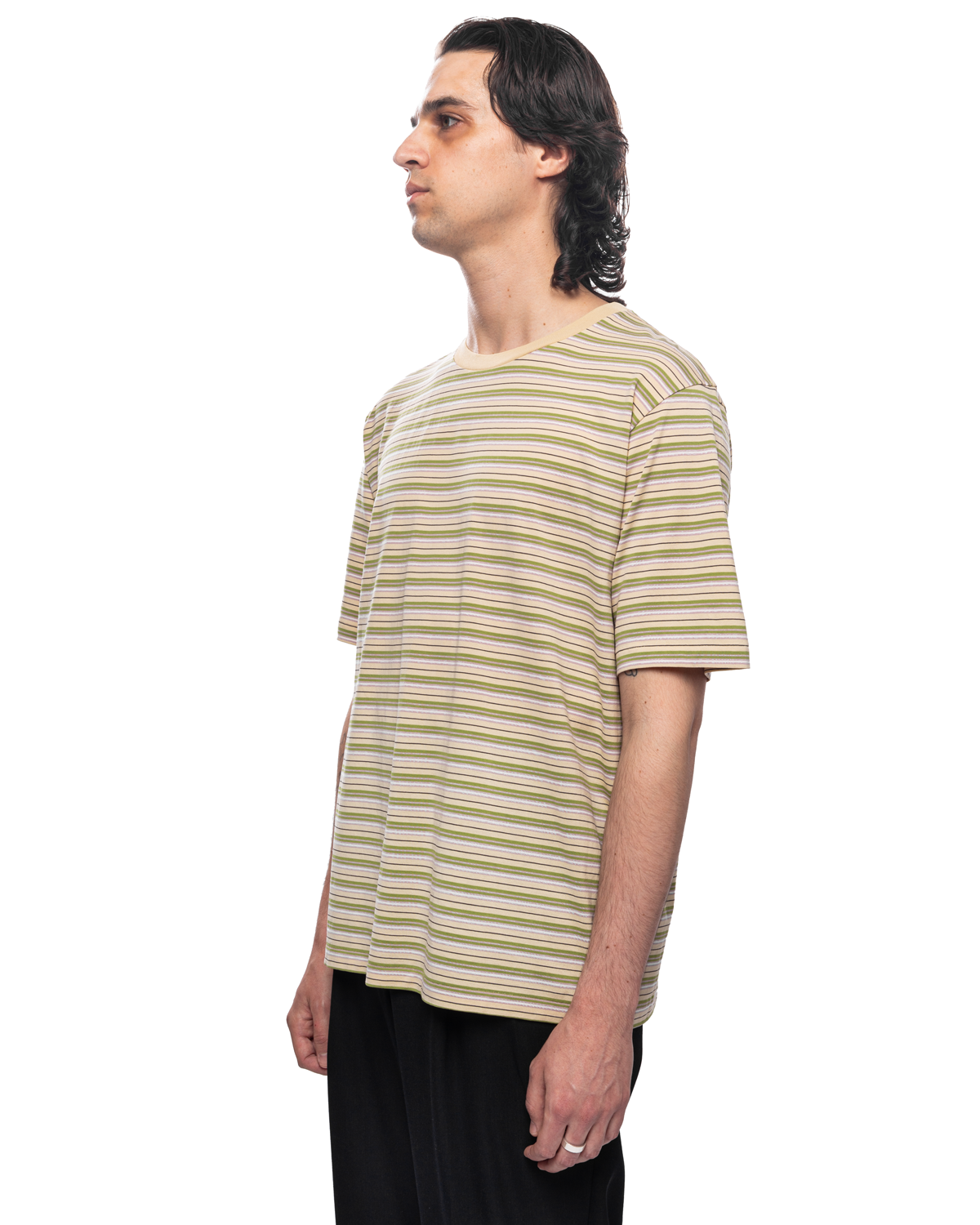 Hard Twist Cotton Border Tee Beige Border