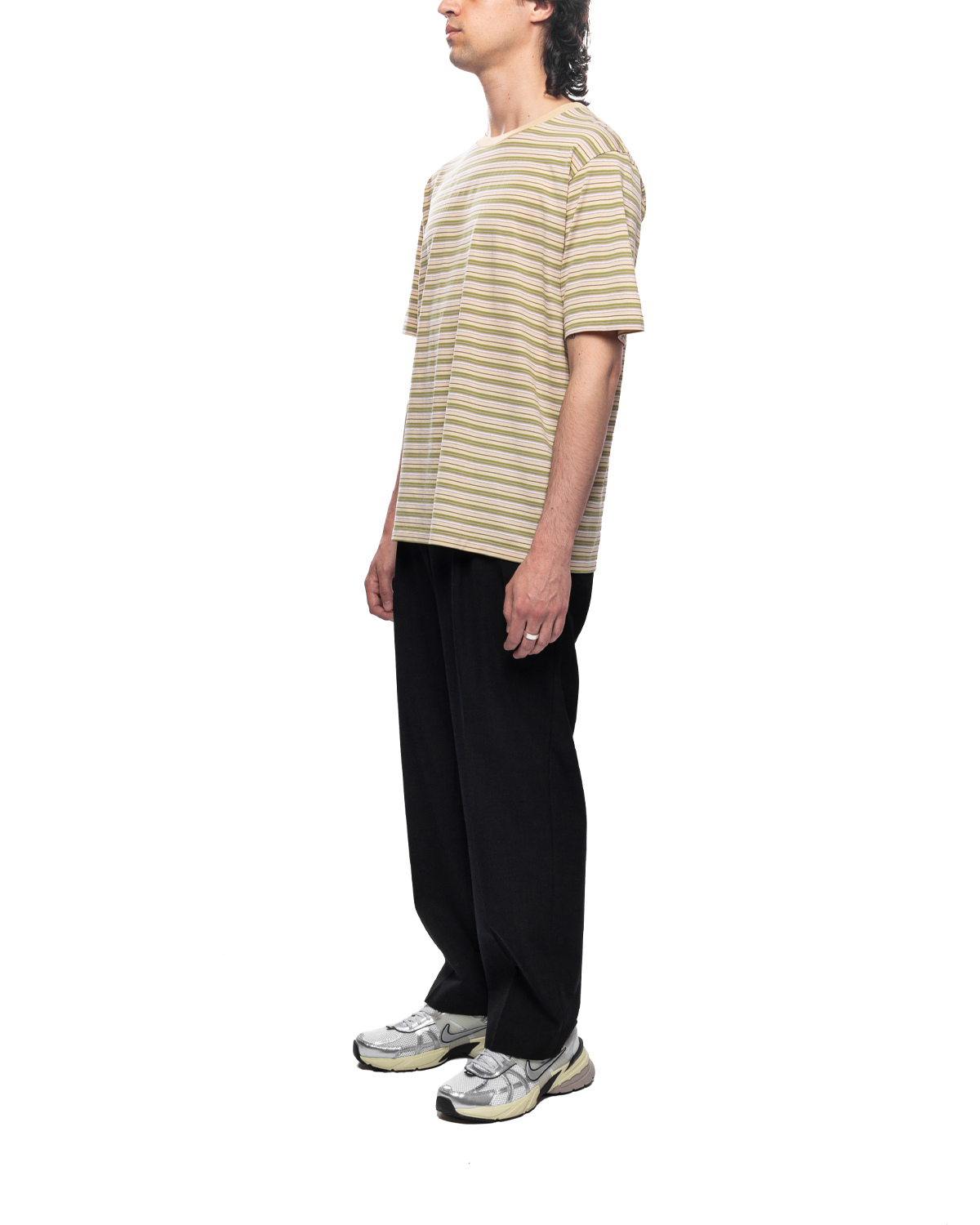 Hard Twist Cotton Border Tee Beige Border