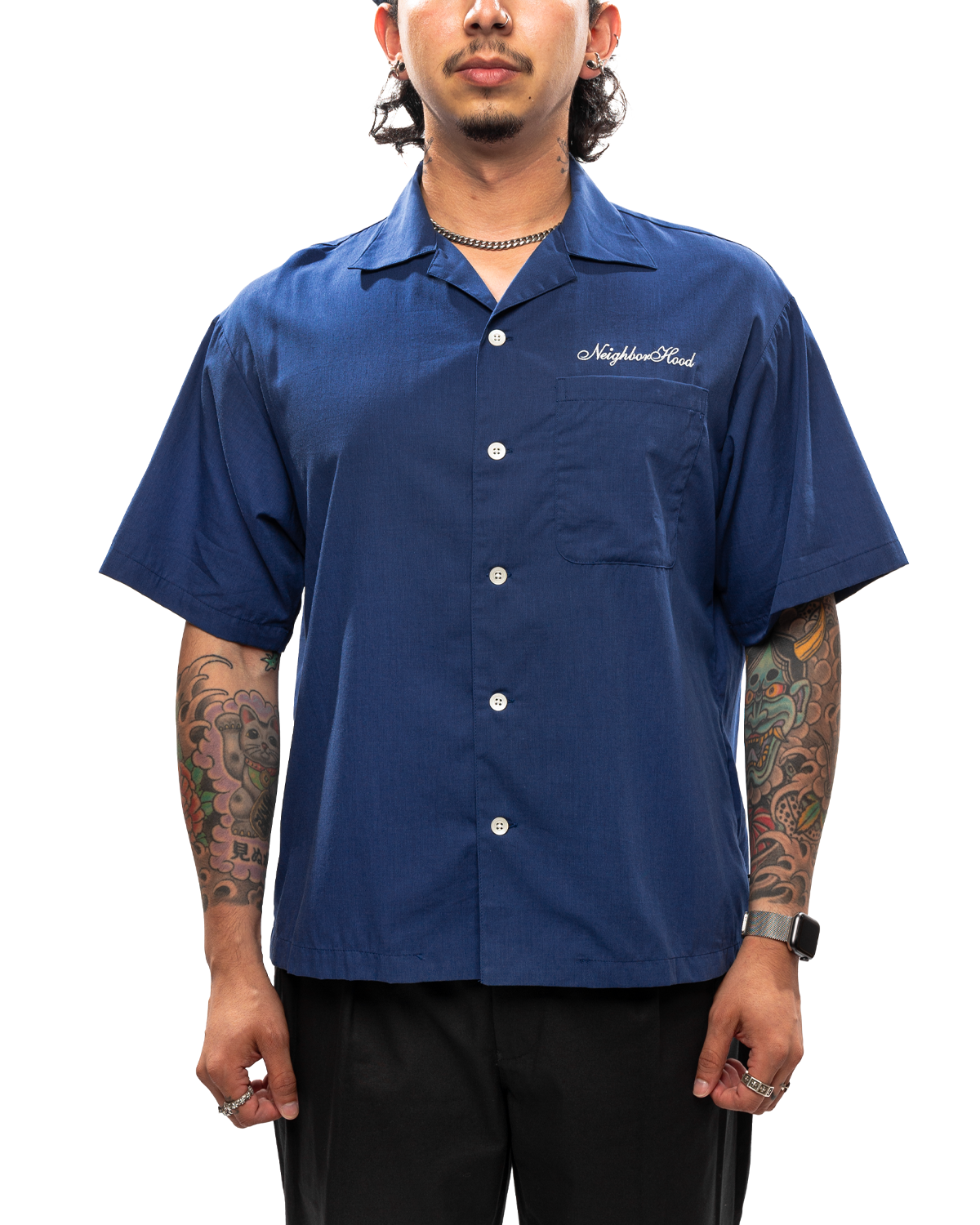 Solid-Color Hawaiian Shirt SS Blue