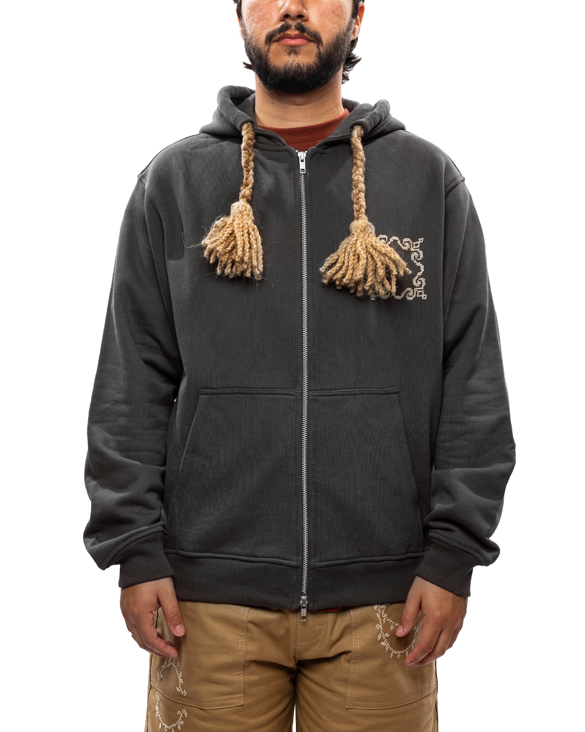 Brwaz Lakiya Tassel Zipper Hoodie Dark Grey