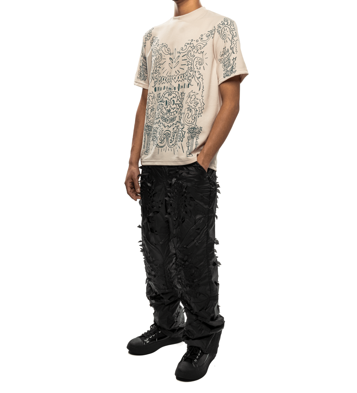 Laser - slashed Petal Trousers Black - LIKELIHOOD