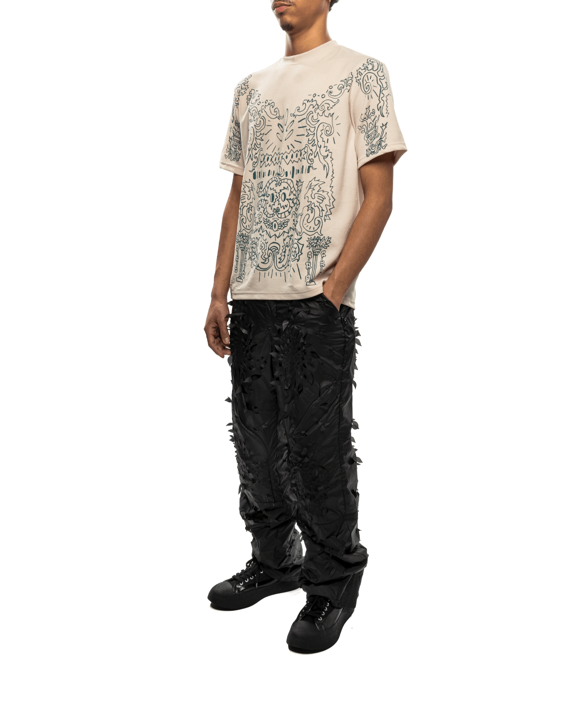 Laser - slashed Petal Trousers Black - LIKELIHOOD