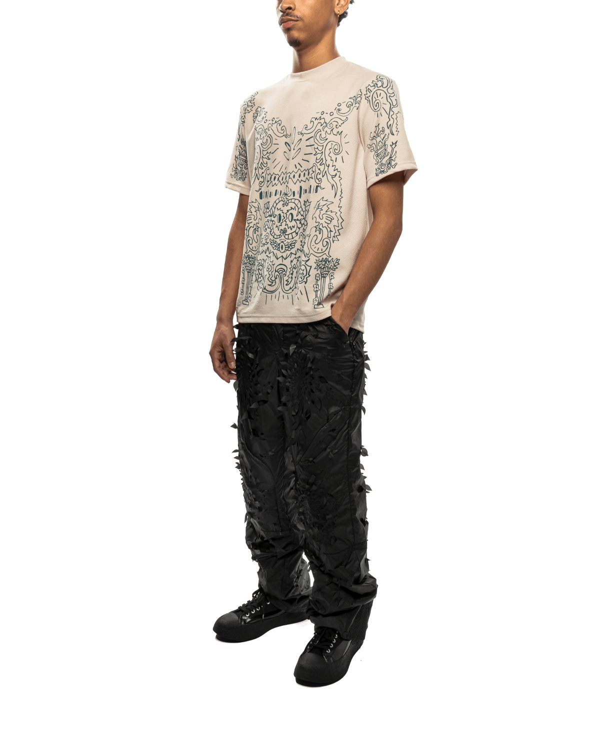 Laser - slashed Petal Trousers Black - LIKELIHOOD