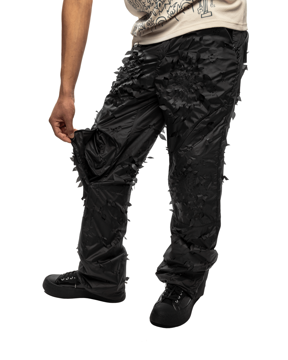 Laser - slashed Petal Trousers Black - LIKELIHOOD