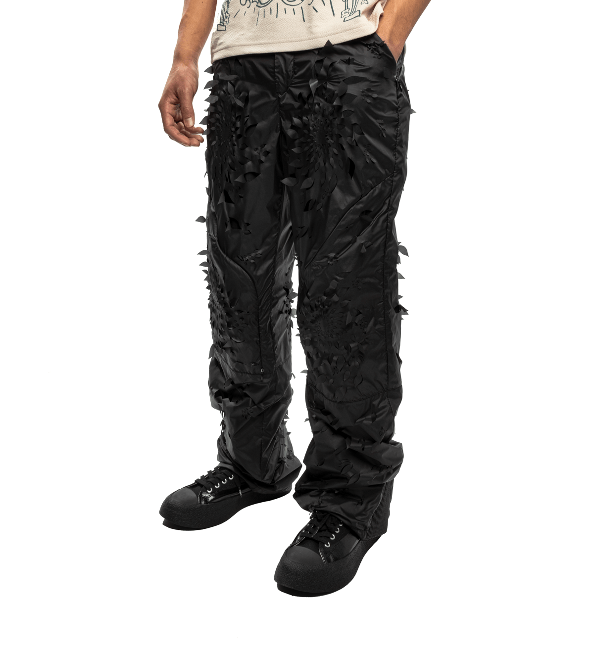 Laser - slashed Petal Trousers Black - LIKELIHOOD