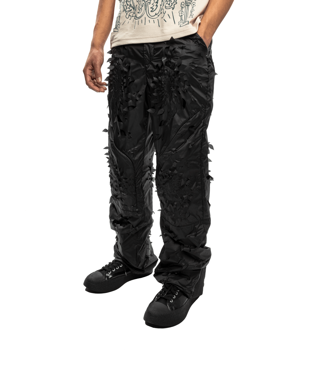 Laser - slashed Petal Trousers Black - LIKELIHOOD