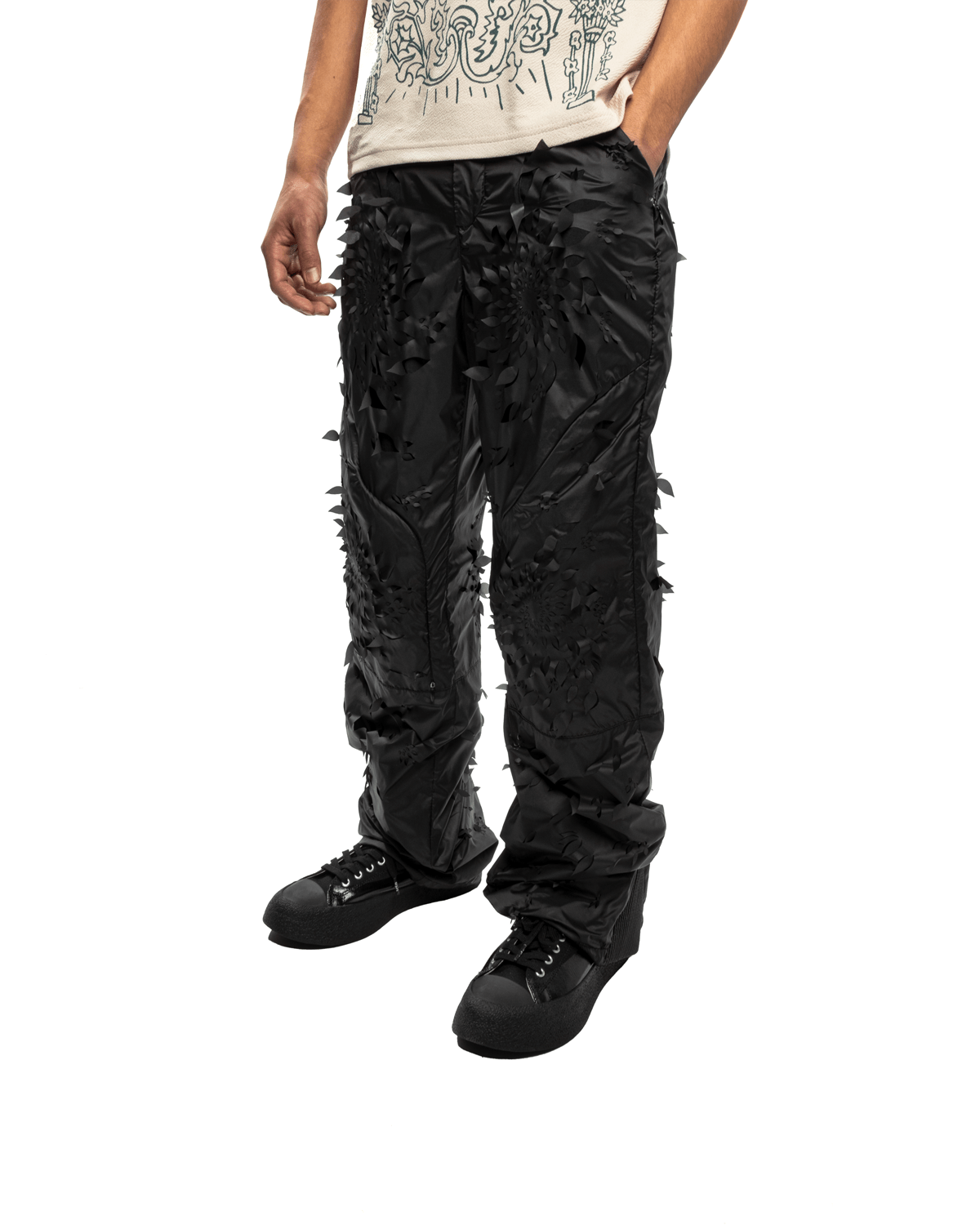 Laser - slashed Petal Trousers Black - LIKELIHOOD