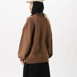 Mismatch Button Cardigan Brown - LIKELIHOOD
