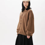 Mismatch Button Cardigan Brown - LIKELIHOOD