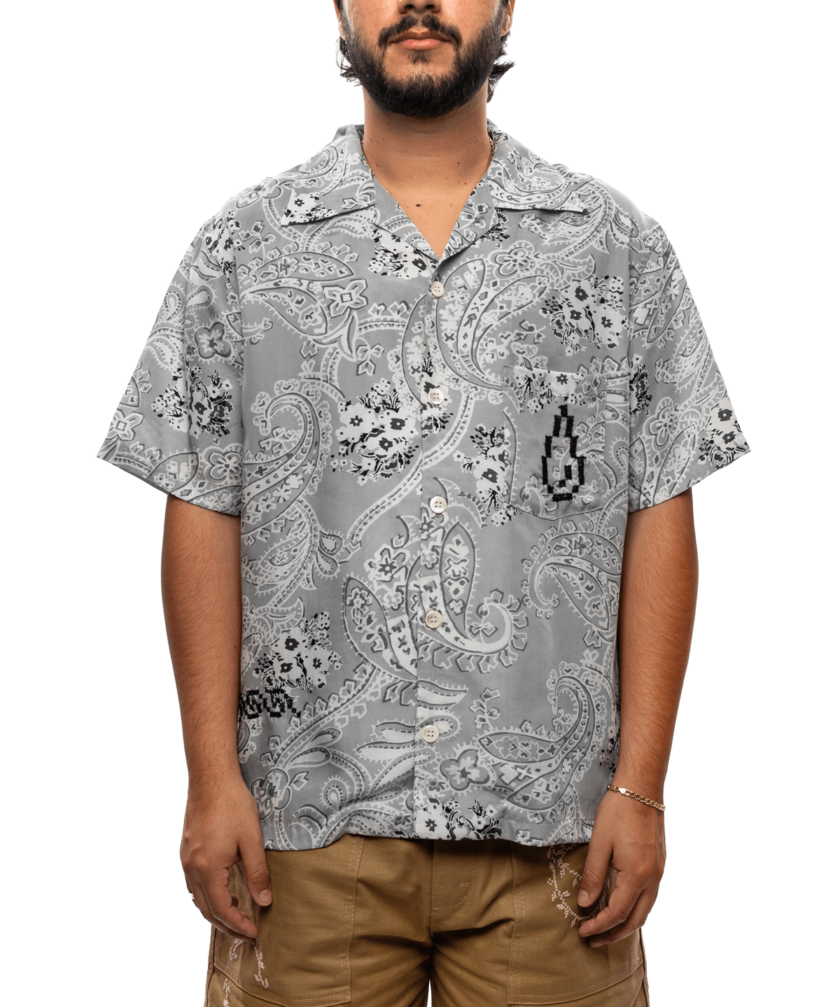 Noma T.D x Button - Down Short Sleeve Shirt Grey - LIKELIHOOD