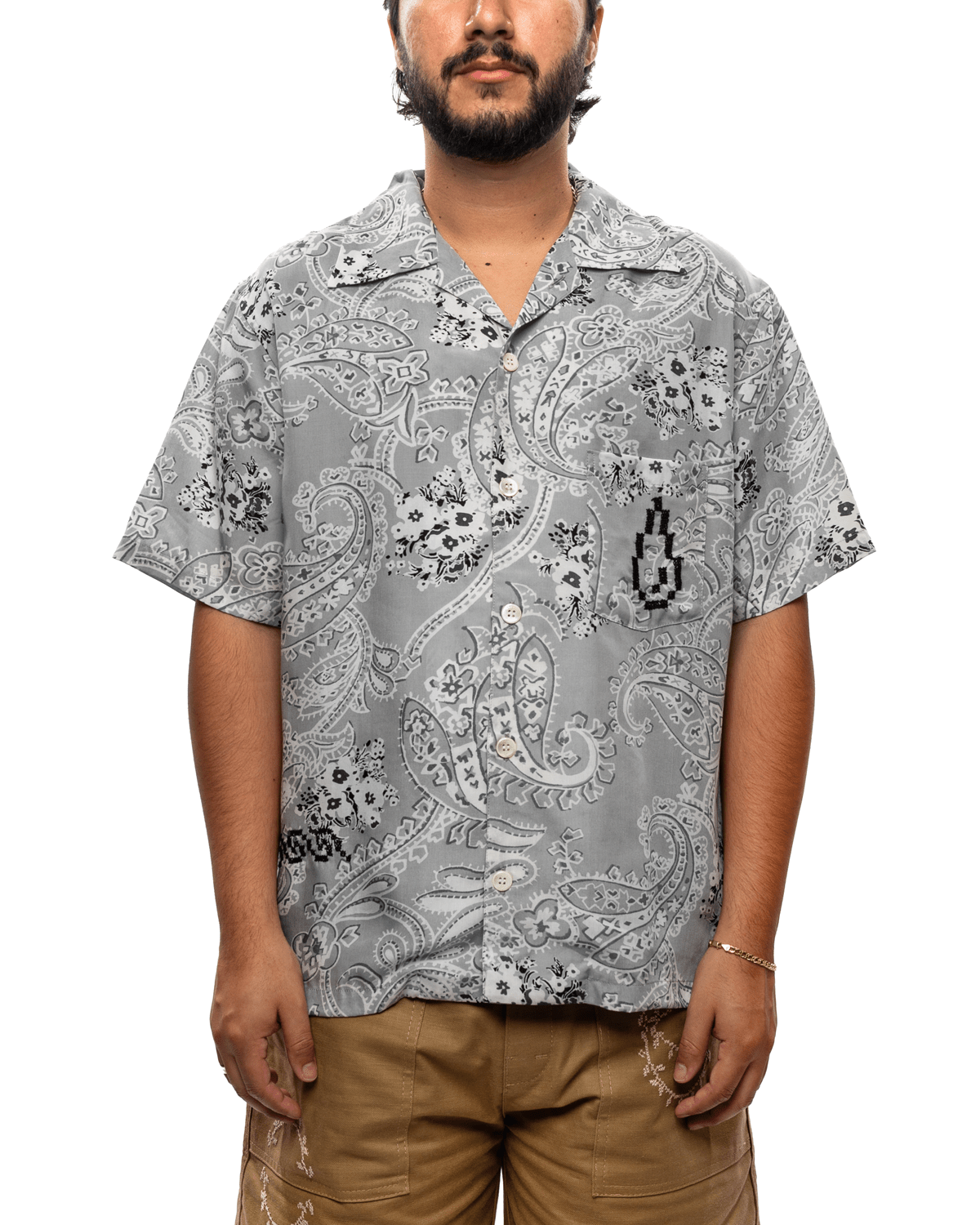 Noma T.D x Button - Down Short Sleeve Shirt Grey - LIKELIHOOD