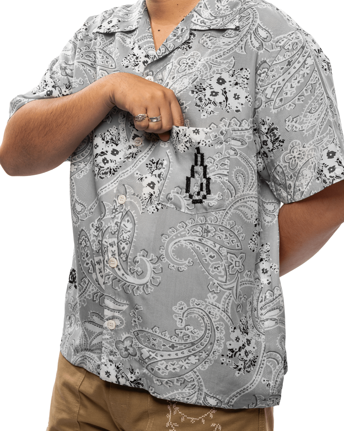 Noma T.D x Button - Down Short Sleeve Shirt Grey - LIKELIHOOD