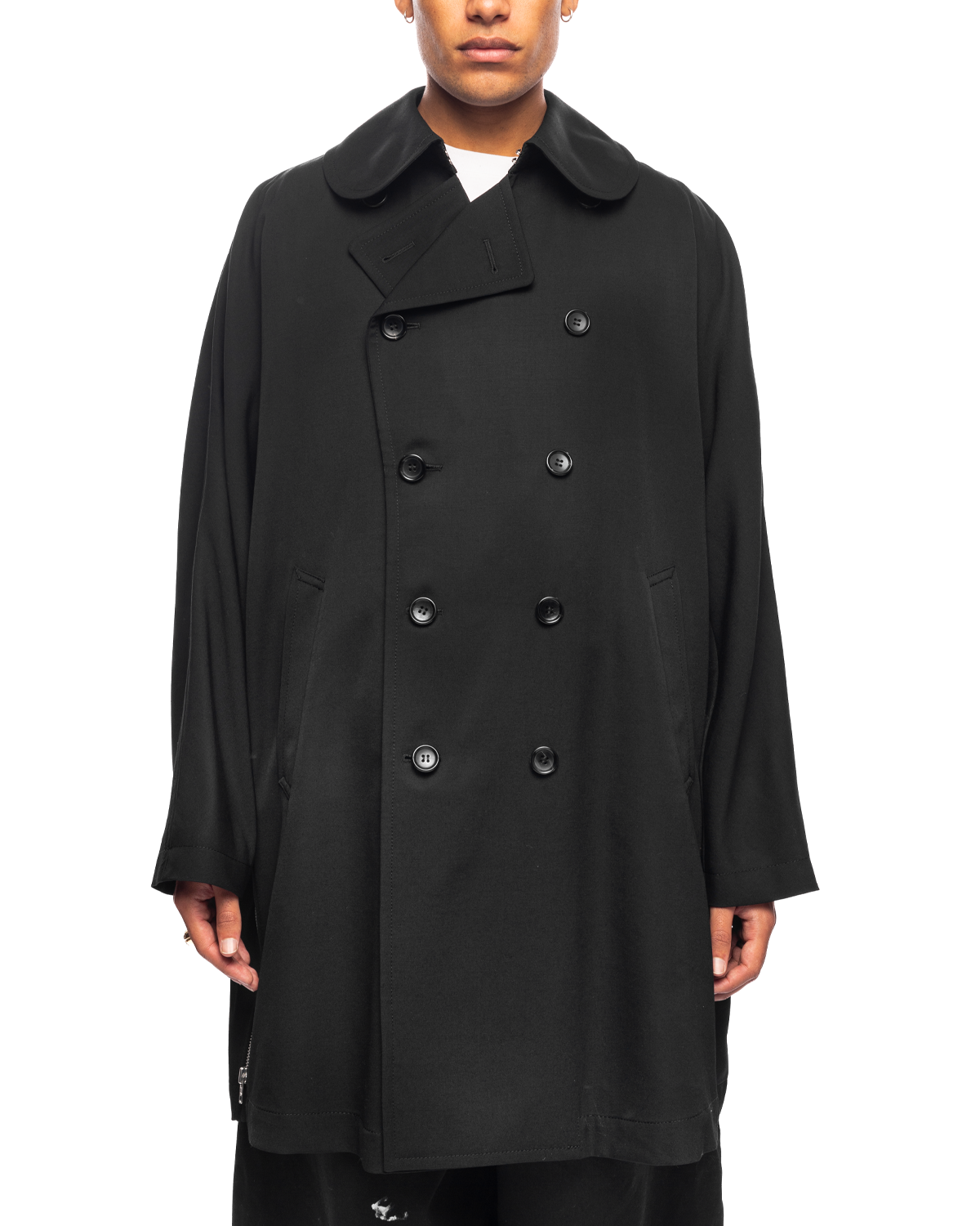 Double Breasted Wool Coat - Black