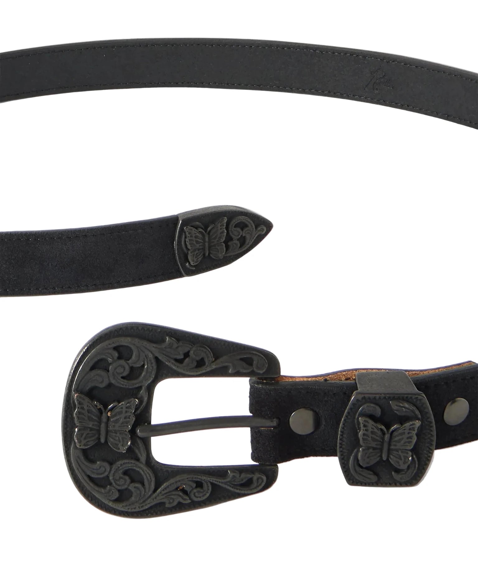 Papillon Western Tip Belt - Black Suede Leather - LIKELIHOOD