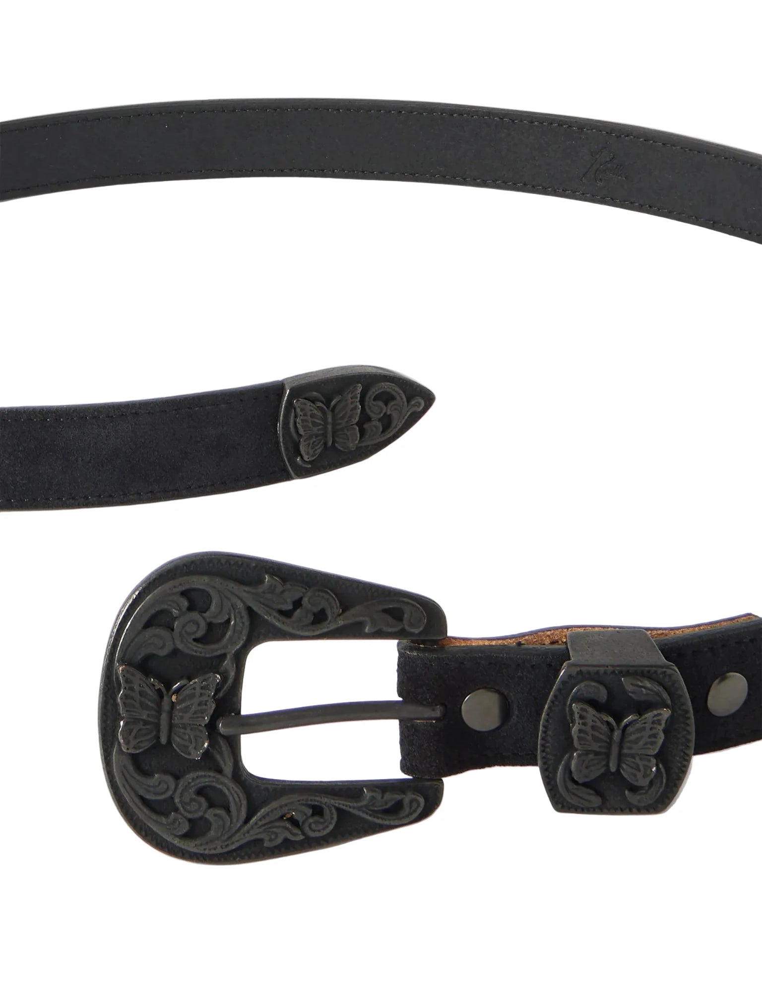 Papillon Western Tip Belt - Black Suede Leather - LIKELIHOOD