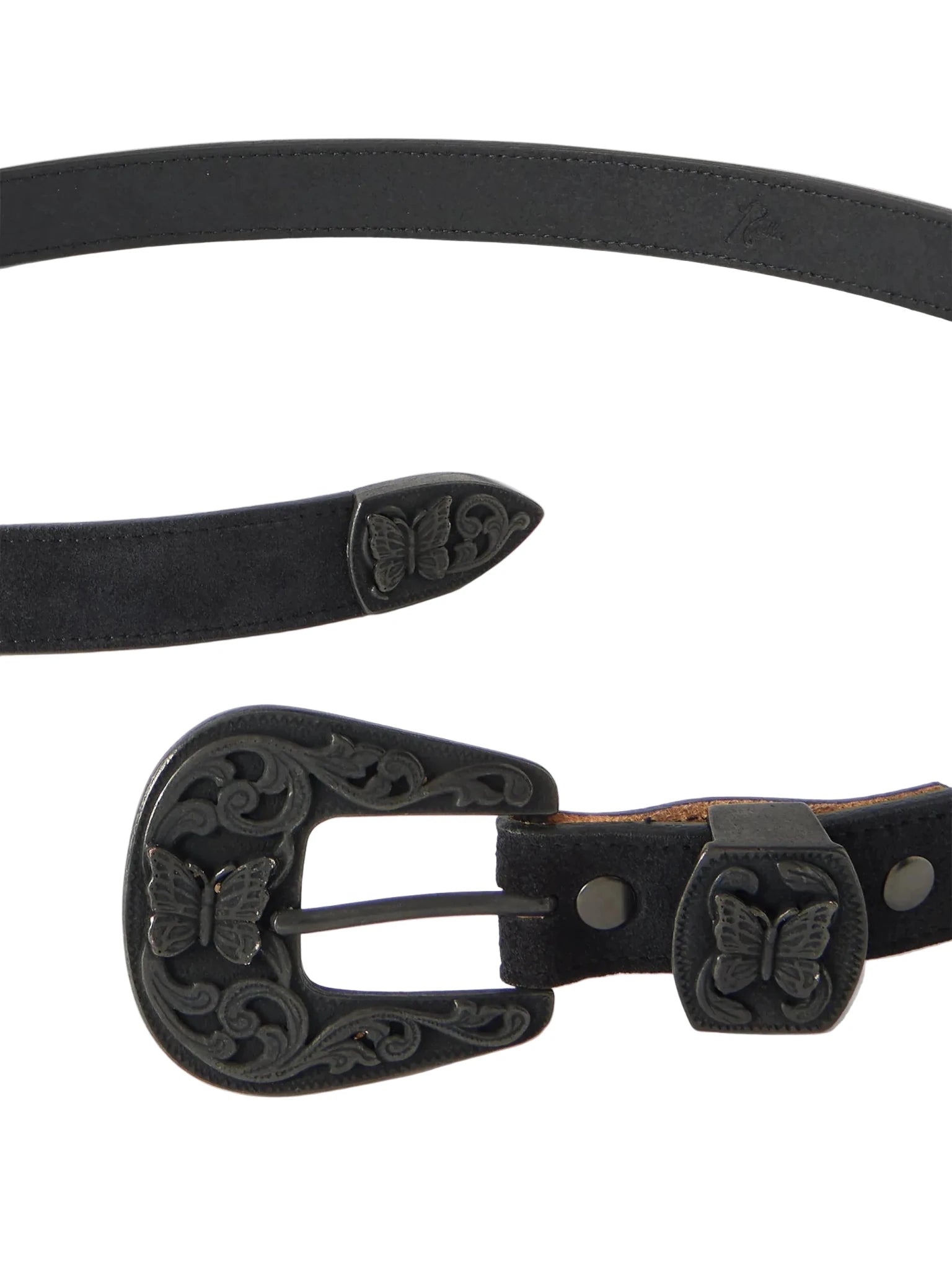 Papillon Western Tip Belt - Black Suede Leather - LIKELIHOOD