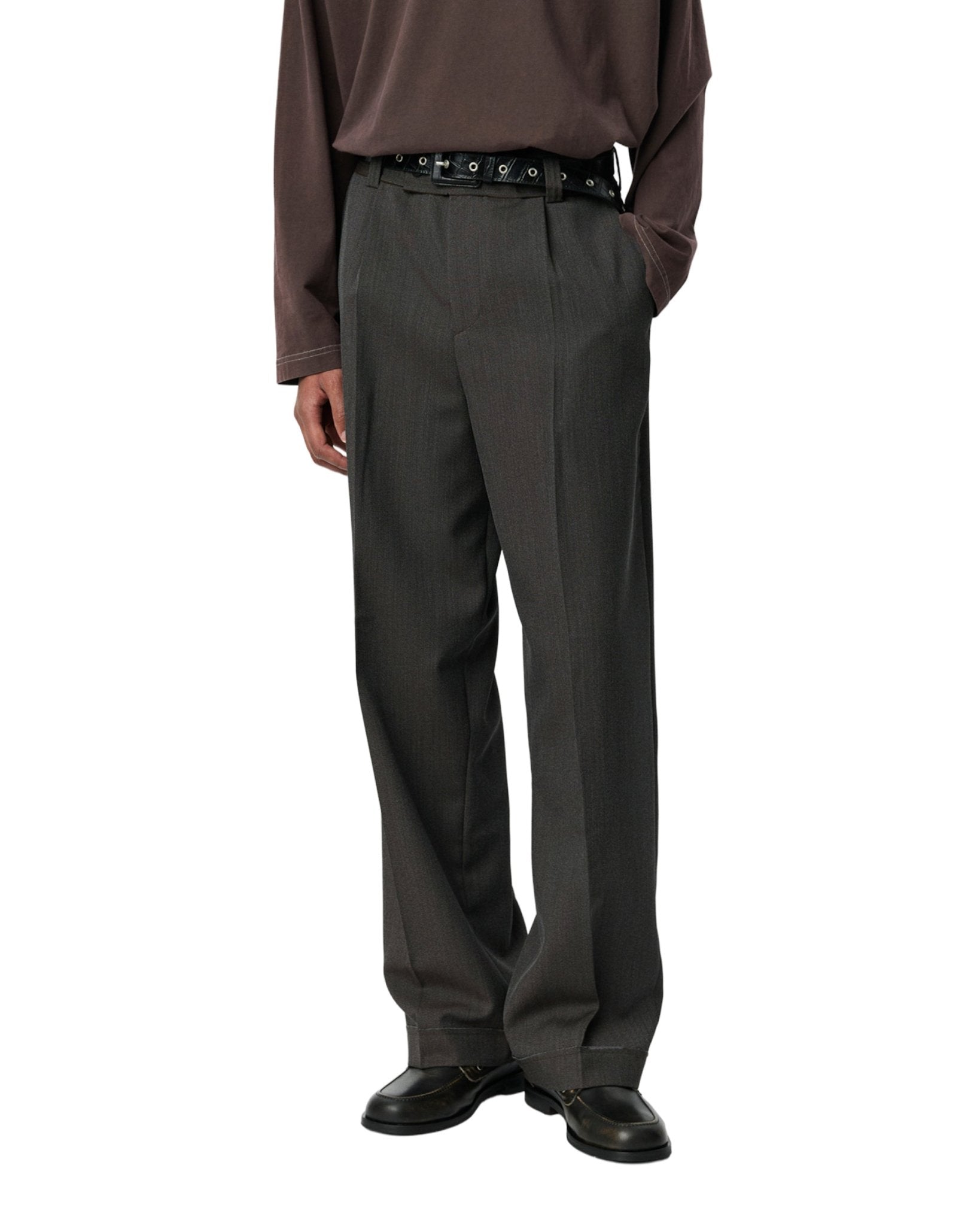 Patch Trousers Taupe Wool Twill - LIKELIHOOD