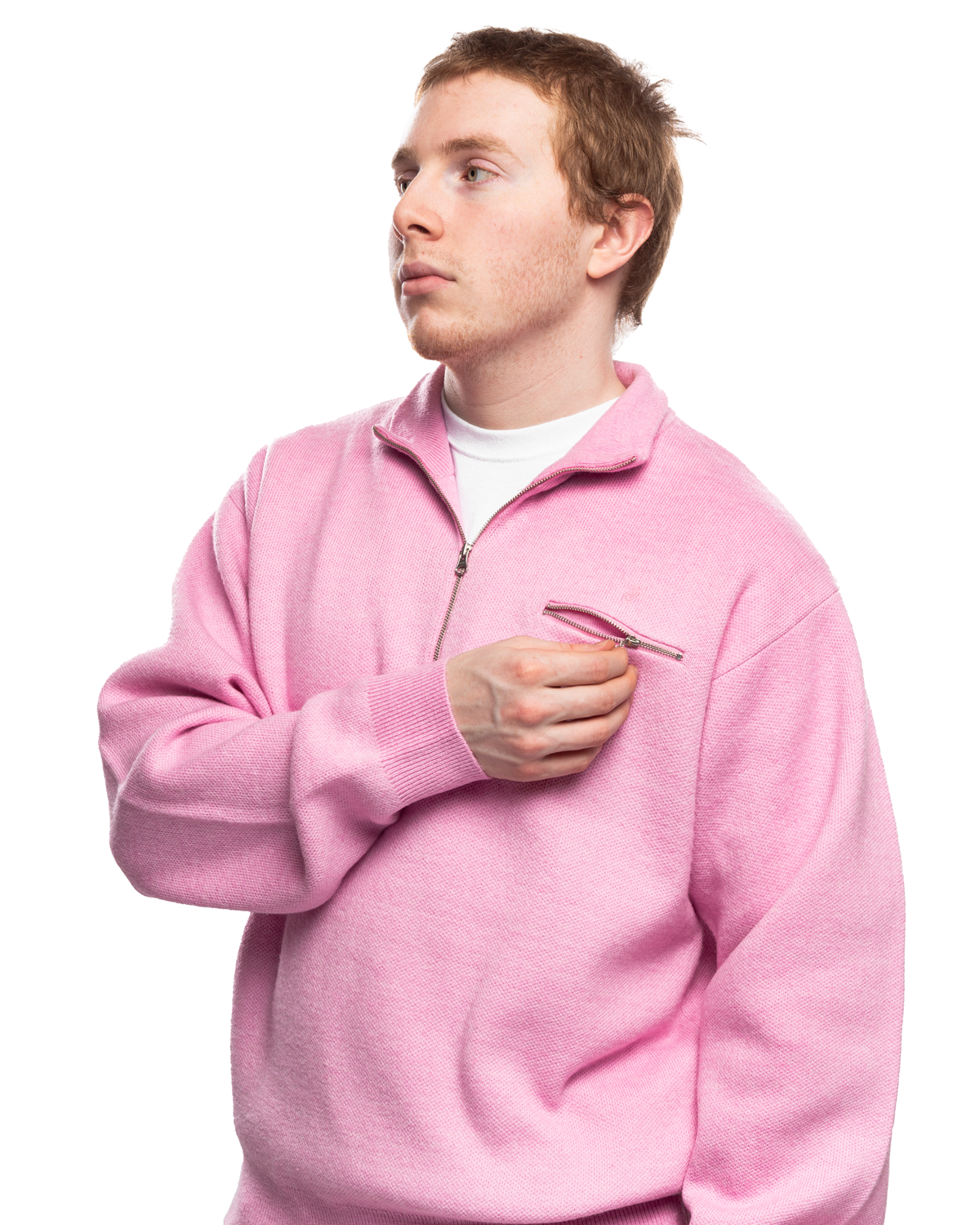 Half Zip Mock Neck Sweater Pink
