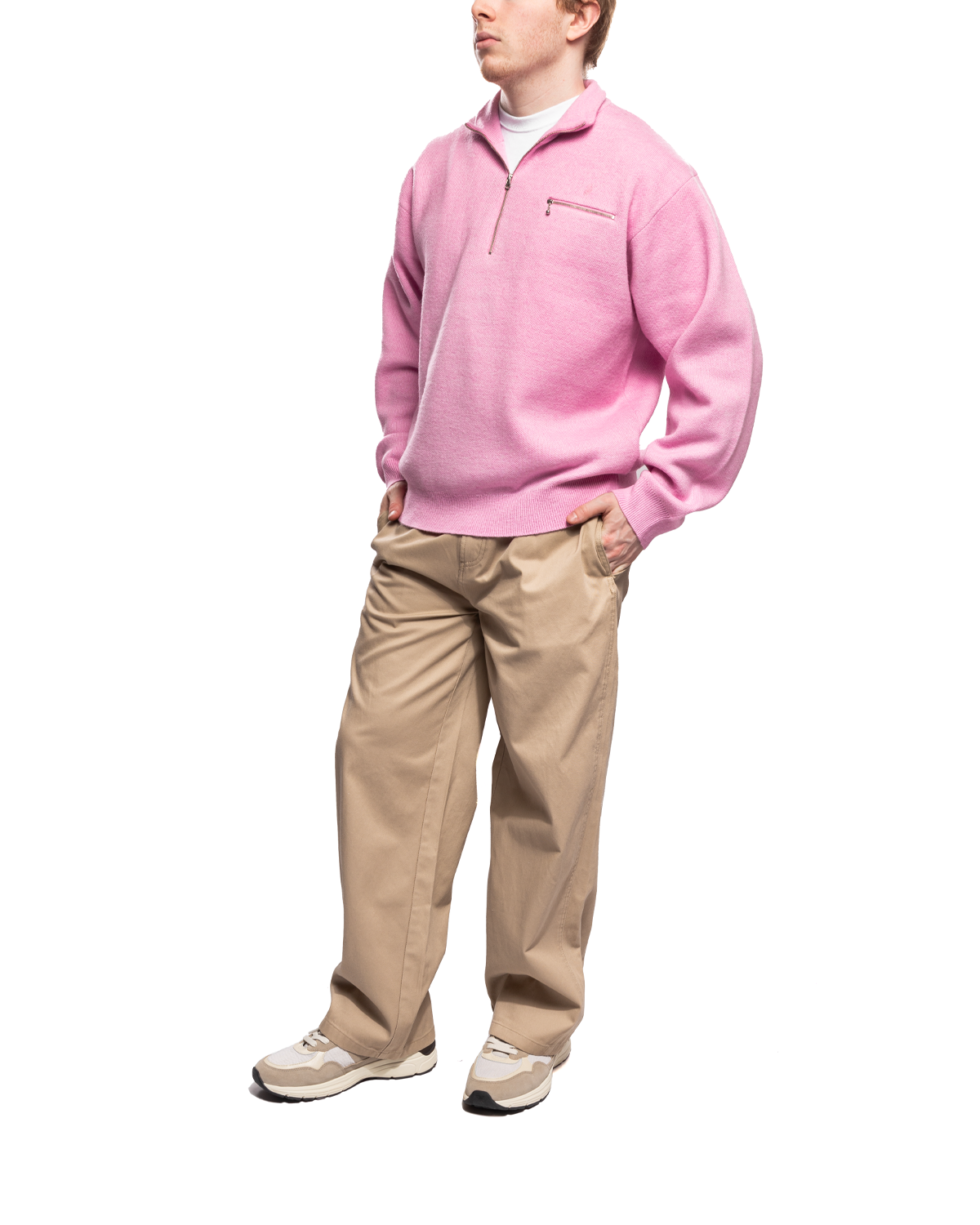 Half Zip Mock Neck Sweater Pink