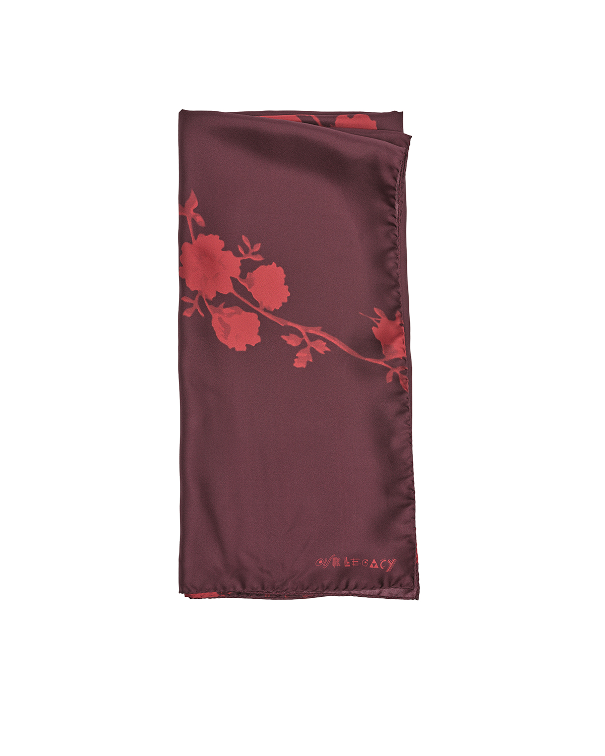 90 cm Silk Scarf Red Half Tone Flower Print