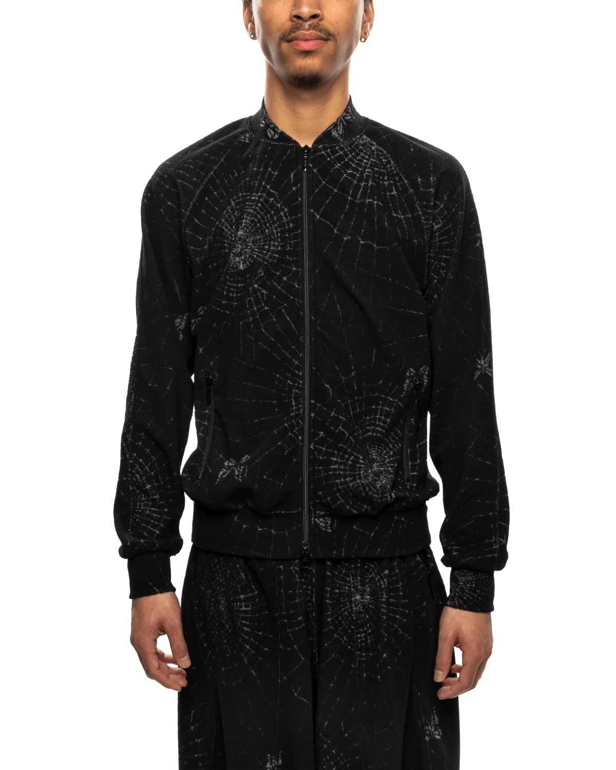 Rib Collar Track Jacket - Pile Jacquard / Spider Web Black - LIKELIHOOD