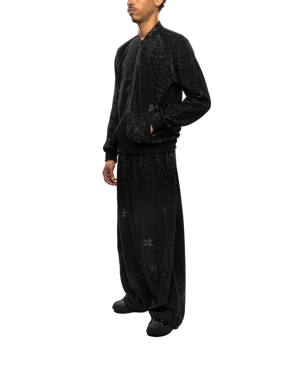 Rib Collar Track Jacket - Pile Jacquard / Spider Web Black - LIKELIHOOD