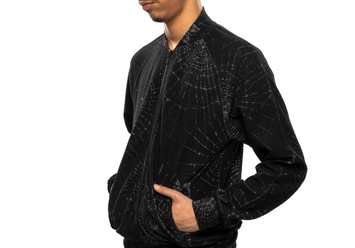 Rib Collar Track Jacket - Pile Jacquard / Spider Web Black - LIKELIHOOD