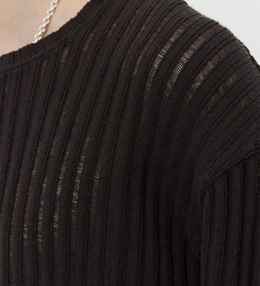 Round Neck Sweater Dark Brown Ajour Stripe - LIKELIHOOD