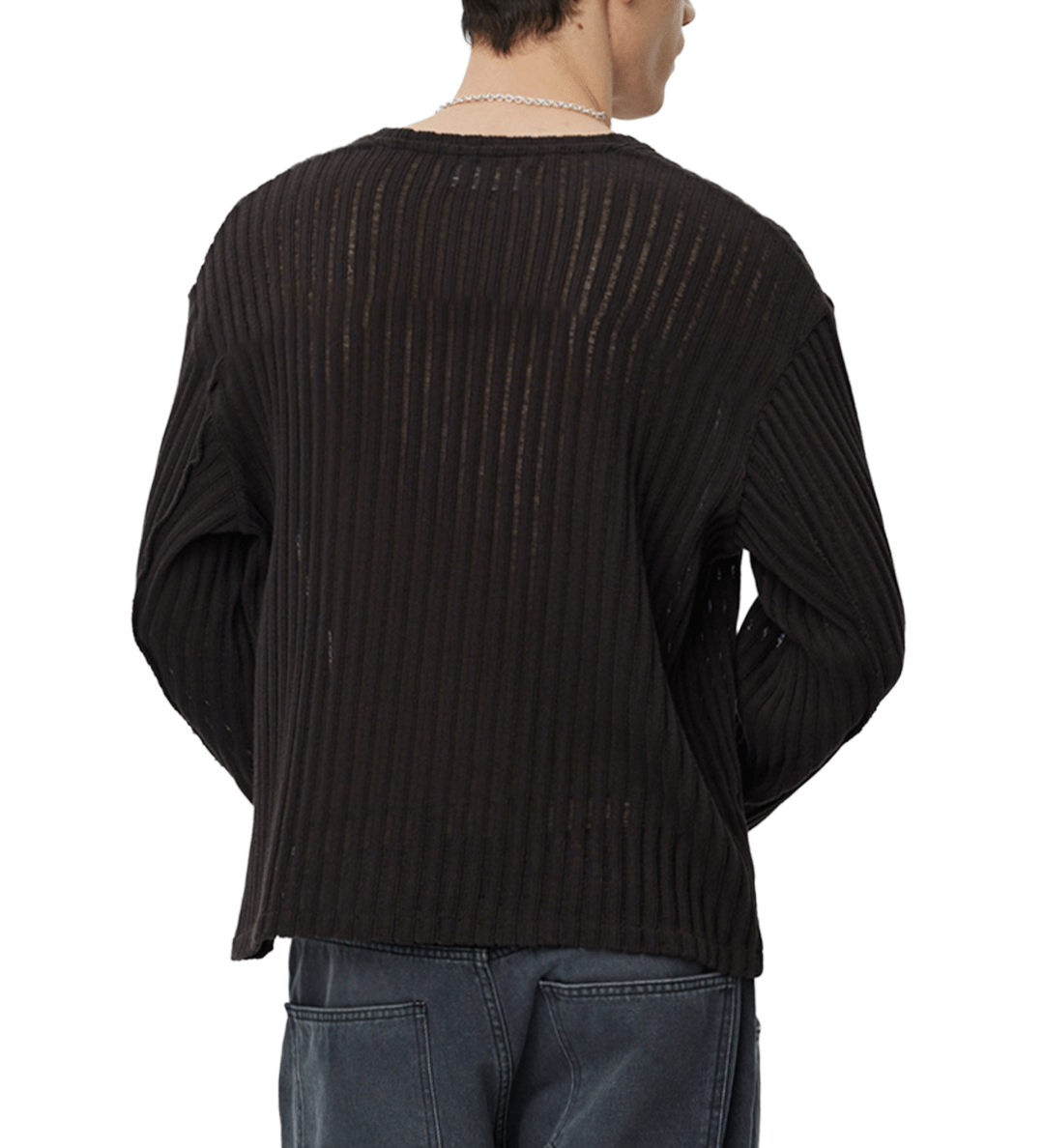 Round Neck Sweater Dark Brown Ajour Stripe - LIKELIHOOD
