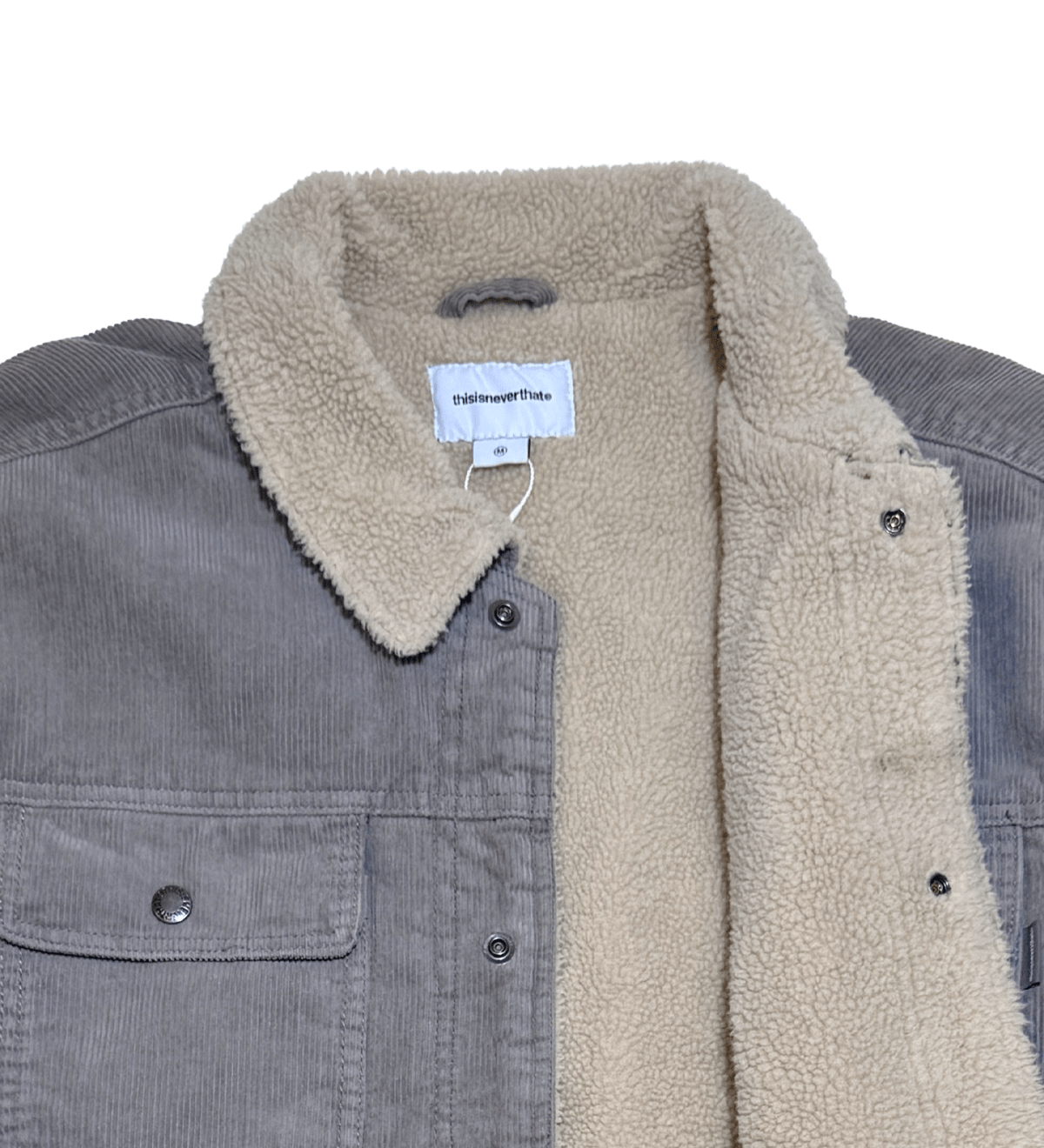 Sherpa Lined Corduroy Trucker Jacket Grey - LIKELIHOOD