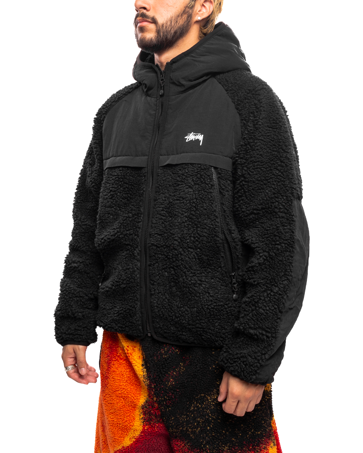 Sherpa Paneled Hooded Jacket Black