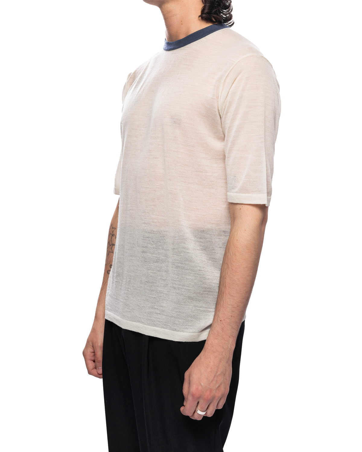 Hard Twist High Gauge Wool Silk Knit Tee Ivory