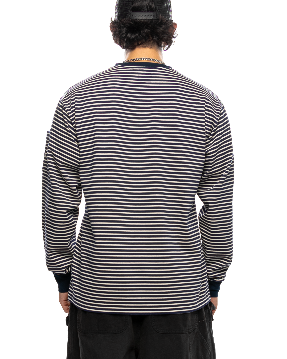 L/S Crew Neck Tee - Cotton Stripe Jersey Navy / White