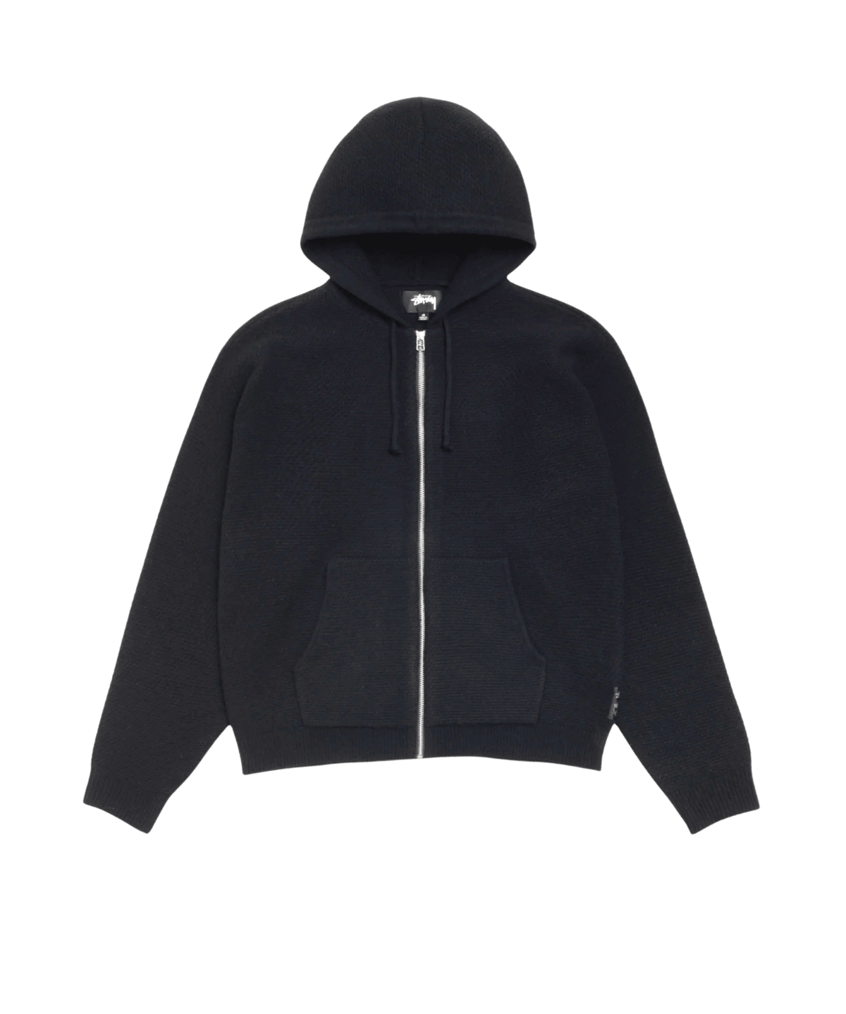 Textured Zip Hooded Sweater Black - LIKELIHOOD