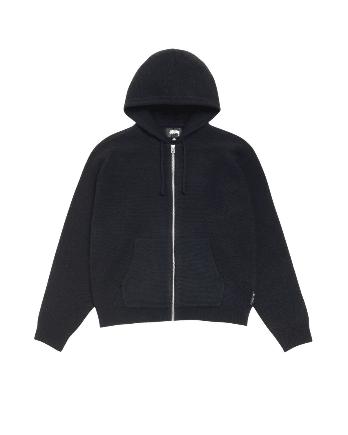 Textured Zip Hooded Sweater Black - LIKELIHOOD