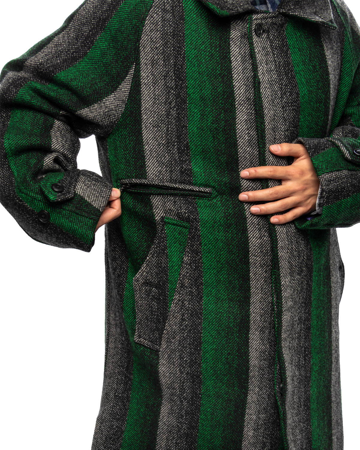 Balcollar Coat - Wool Ombre Stripe Twill Green