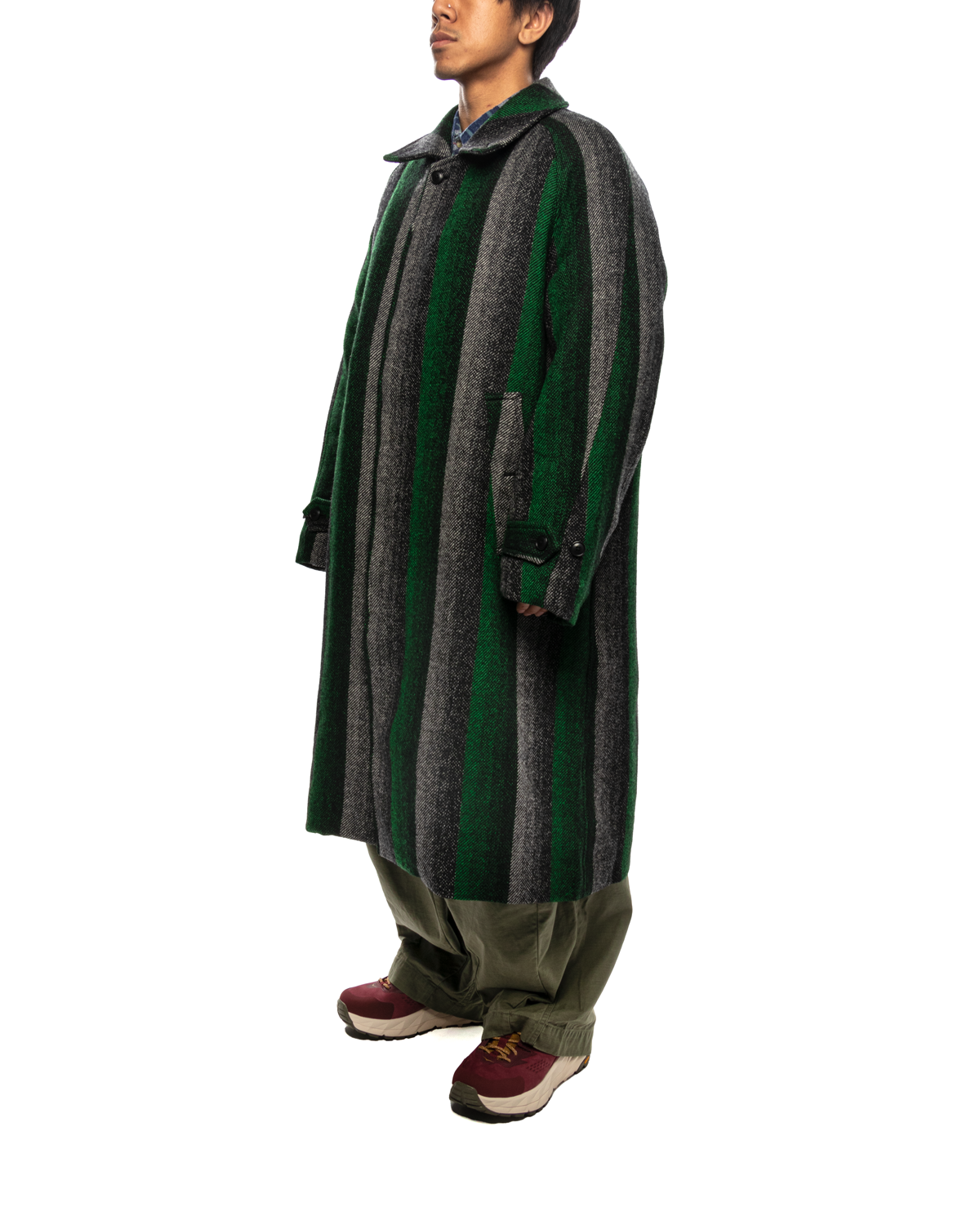 Balcollar Coat - Wool Ombre Stripe Twill Green