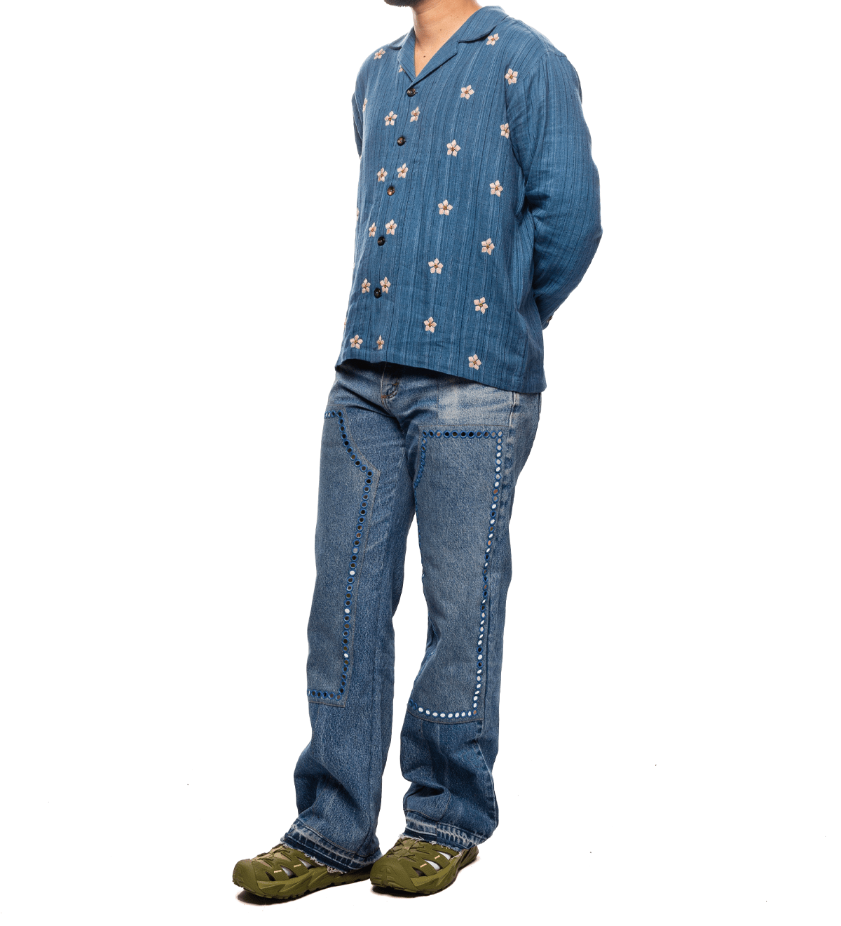 Upcycled Double Knee Pant Blue Denim - LIKELIHOOD