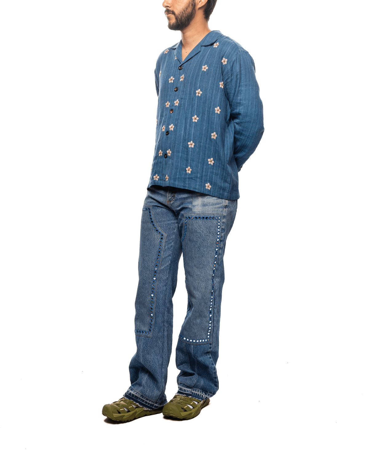 Upcycled Double Knee Pant Blue Denim - LIKELIHOOD