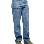 Upcycled Double Knee Pant Blue Denim - LIKELIHOOD
