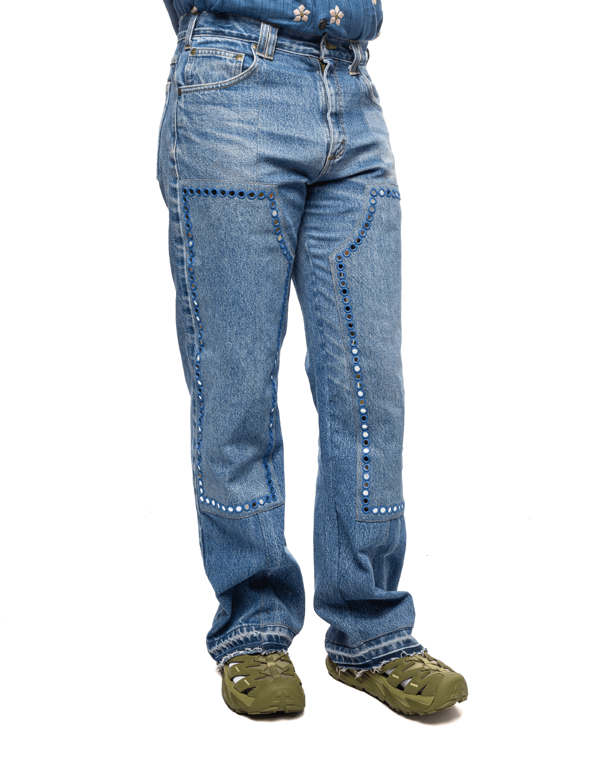 Upcycled Double Knee Pant Blue Denim - LIKELIHOOD