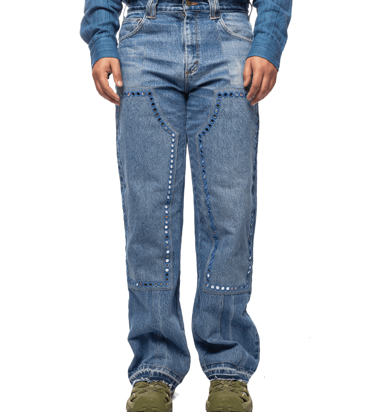 Upcycled Double Knee Pant Blue Denim - LIKELIHOOD