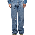 Upcycled Double Knee Pant Blue Denim - LIKELIHOOD
