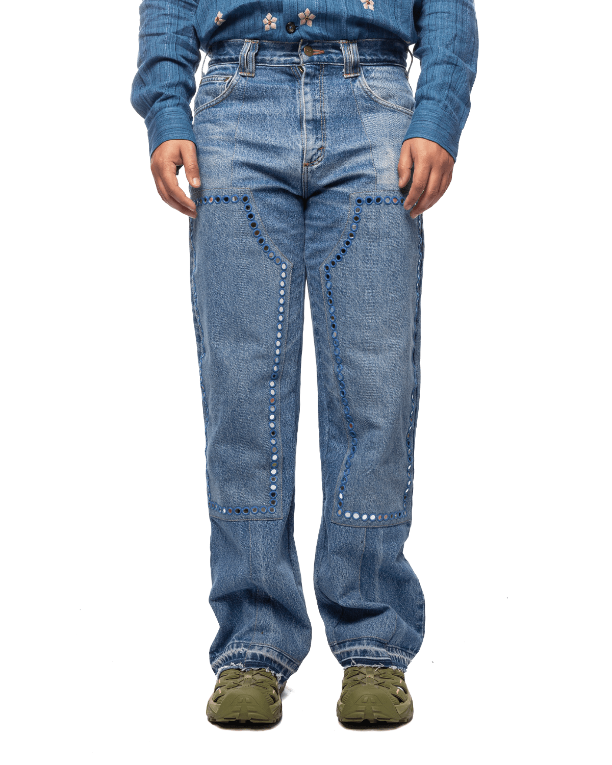 Upcycled Double Knee Pant Blue Denim - LIKELIHOOD