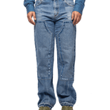 Upcycled Double Knee Pant Blue Denim - LIKELIHOOD