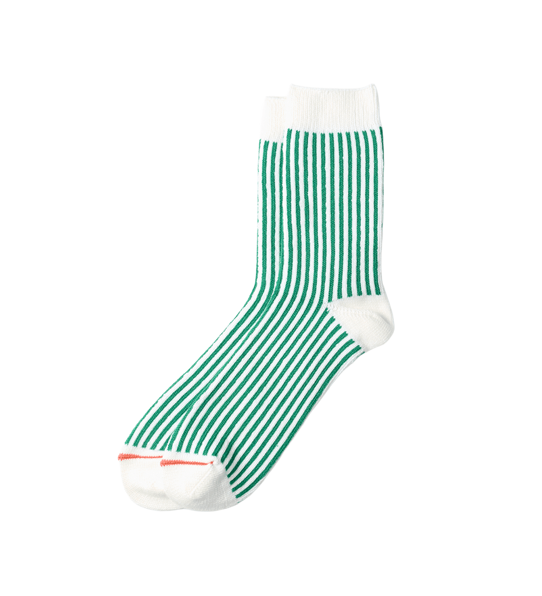 Vertical Stripe Crew Socks White/Green - LIKELIHOOD